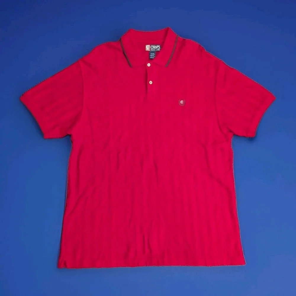 Vintage Chaps Ralph Lauren Red Textured Polo Shirt XL Grail